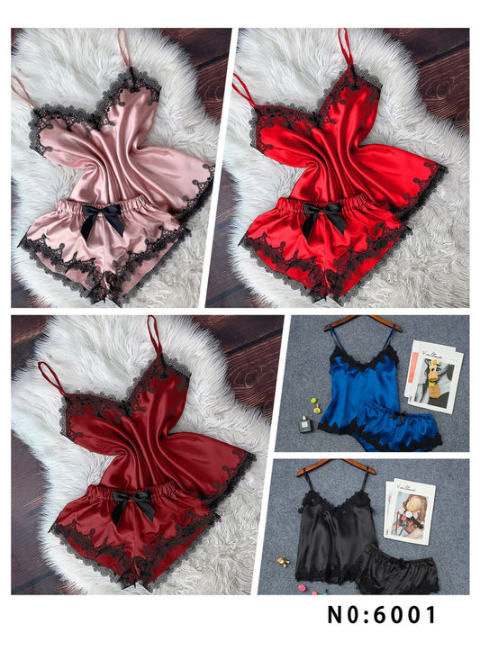 Yanni Camisole Shorts With Ribbon Lace Stitching Sleepwear Set For Girls & Women