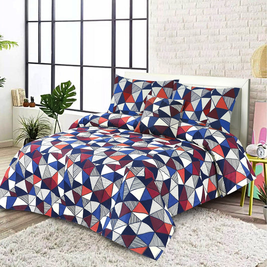 Cotton Nishat Abstract Triangle Art Print King Size Bedsheet Set with Pillow Cases