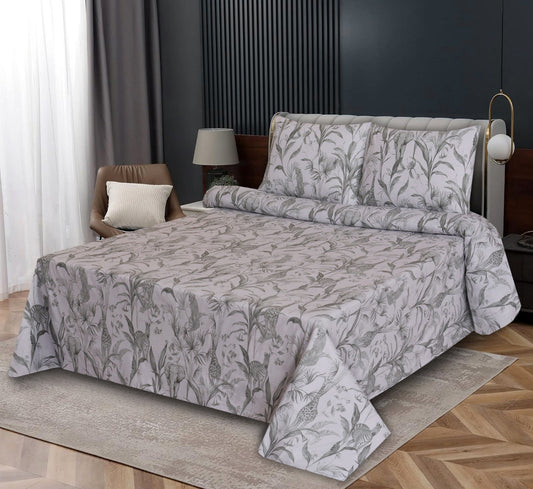 Cotton Nishat Safari Print King Size Bedsheet Set with Pillow Cases