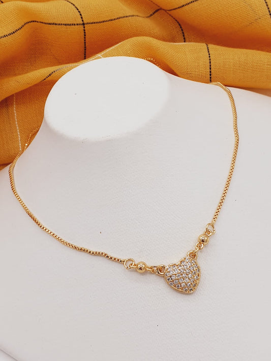 Fashion Jewellery Heart Zircon Stone Gold Plated Locket Chain