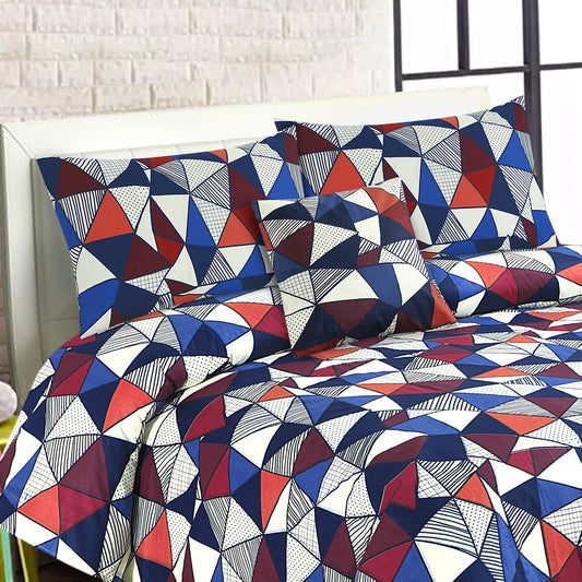 Cotton Nishat Abstract Triangle Art Print King Size Bedsheet Set with Pillow Cases