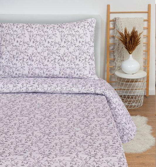 Cotton Nishat Floral Leaf Print King Size Bedsheet Set with Pillow Cases