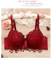 Angels Aura Turkish Thin Embroidery Push Up Lace Bra and Panty Set - Maroon