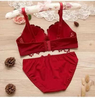 Angels Aura Turkish Thin Embroidery Push Up Lace Bra and Panty Set - Maroon