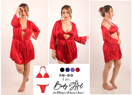 Body Girl 3-Pieces Short Gown Nightwear For Girls & Women