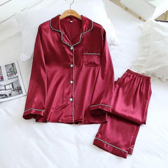 Girls Wear Hammer Plain Silk Night Suit For Girls & Women - Red