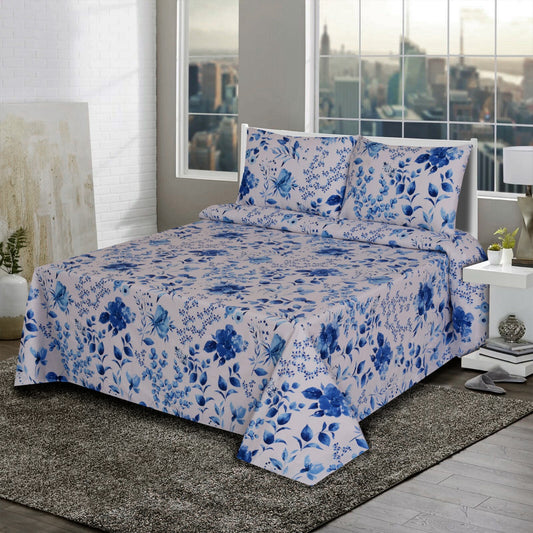 Cotton Nishat Inky Floral Print King Size Bedsheet Set with Pillow Cases