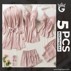 Girls Wear 5 Pieces Silk Stuff Home Wear Pajamas Nightwear – The Girls Wear