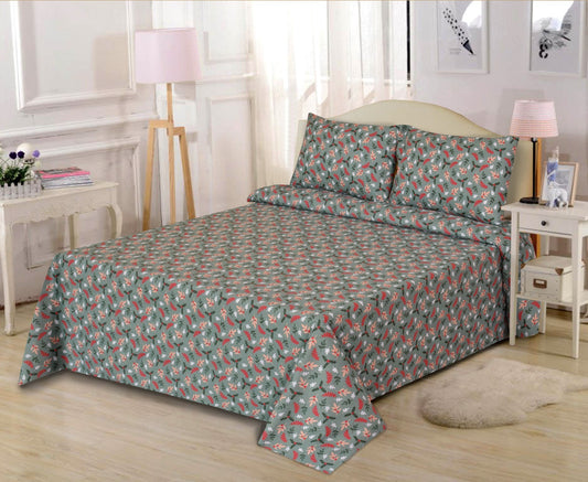 Cotton Nishat Small Leaves Print King Size Bedsheet Set with Pillow Cases