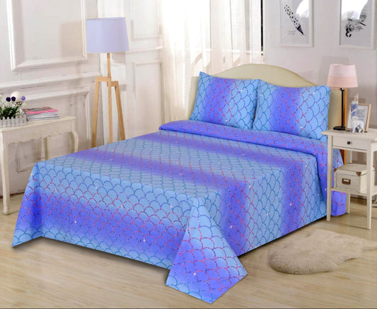 Cotton Nishat Fish Scales Print King Size Bedsheet Set with Pillow Cases