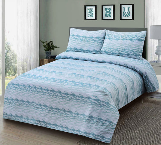 Cotton Nishat Japanese Wave Print King Size Bedsheet Set with Pillow Cases