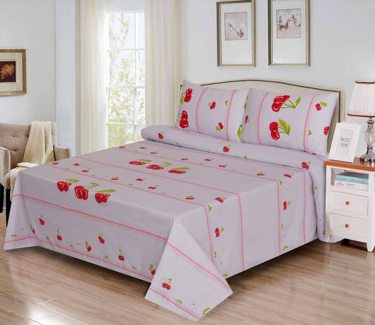 Cotton Nishat Plaid Cherry Print King Size Bedsheet Set with Pillow Cases