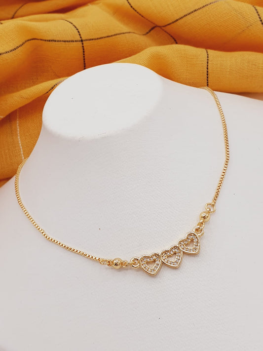 Fashion Jewellery 3 Hearts Zircon Stone Gold Plated Locket Chain