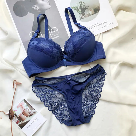 Flourish Padded Wired and Push Up Flower Printed High Quality Adjustable Straps Back Closure Bridal Bra And Panty Set / Blue