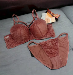 Angels Aura Double Padded Wired and Push Up High Quality Embroided Bra And Panty Set Cup B & C / Carmine