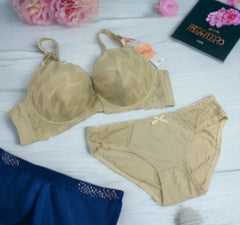 Angels Aura Double Padded Wired and Push Up High Quality Embroided Bra And Panty Set Cup B & C / Khaki