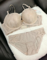 Angels Aura Double Padded Wired and Push Up High Quality Embroided Bra And Panty Set Cup B & C / Cream