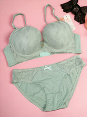 Angels Aura Double Padded Wired and Push Up High Quality Embroided Bra And Panty Set Cup B & C / Green