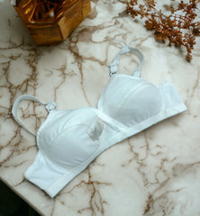 Cross Stitch Lightly Padded Foam Bra for Women Girls Soft comfortable wire free daily use bra/ White