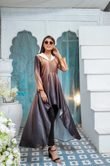 Takhlek-E-Faraz Long Black Tail Maxi With Short Front Open Dress For Girls & Women