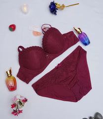 Angel Aura New Ladies High Lace bra set Push Up Soft Sexy Lingerie Bralette Cup B & C / Maroon