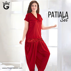 T.S Silk Nighty Patiyala 2-Pieces Short Length Half Sleeves Silk Nightwear