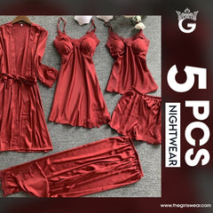 Girls Wear 5 Pieces Home Wear Pajamas Nightwear - Red