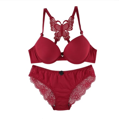 Fancy Front Opening Butterfly Bra Set with Bra Panty for Girls