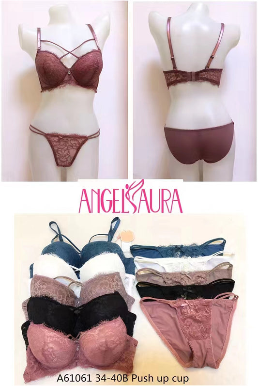 Angels Aura Double Padded Wired and Push Up High Quality Embroided Bra And Panty Set Cup B & C / White