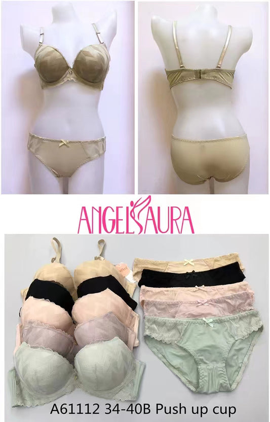 Angels Aura Double Padded Wired and Push Up High Quality Embroided Bra And Panty Set Cup B & C / Cream