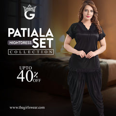 Girls Wear New Stylish 2-Pieces Half Sleeves & V-Neck Patiyala Nightwear