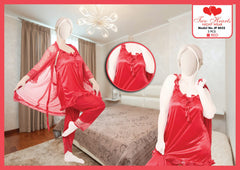 Girls wear 3-Piece Silk Nightwear With short Gown For Girls & Women