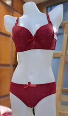 Angels Aura Double Padded Wired and Push Up Flower Printed High Quality Front open buckle Bra And Panty Set Cup B & C / Red