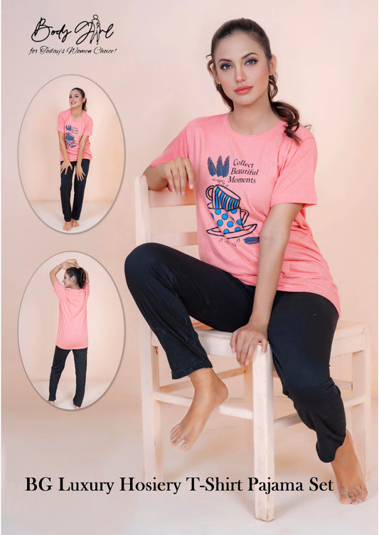 Body Girl 2-Pieces Summer T-shirt & Pajama Hosiery Nightwear For Girls & Women