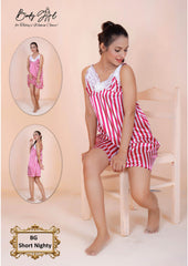 Body Girl 1-Pieces Silk Printed short Nighty For Girls & Women