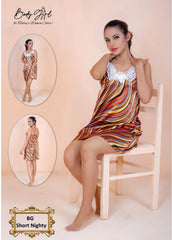 Body Girl 1-Pieces Silk Printed short Nighty For Girls & Women