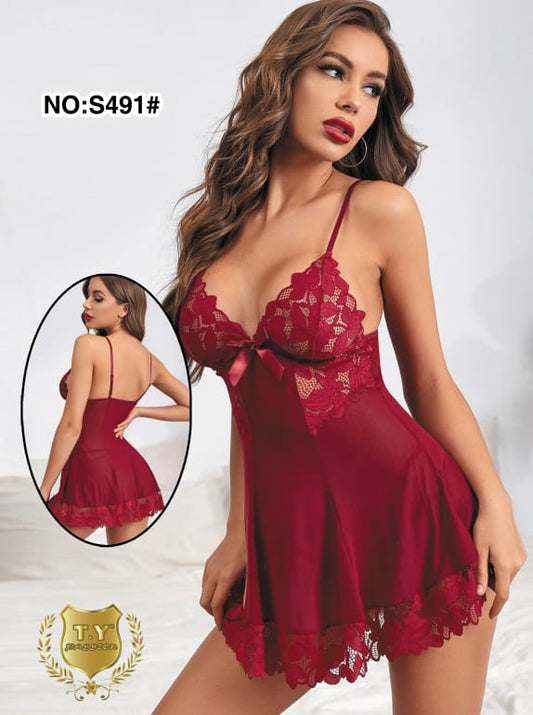 Baby Doll 2-Pieces Transparent Nighty For Girls & Women-Marron