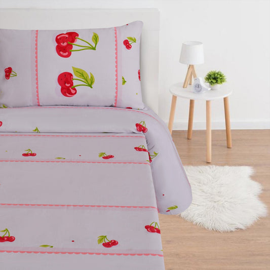 Cotton Nishat Plaid Cherry Print King Size Bedsheet Set with Pillow Cases