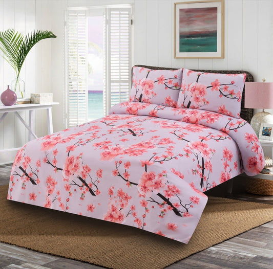 Cotton Nishat Gris Floral Print King Size Bedsheet Set with Pillow Cases