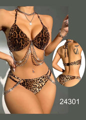 Baby Doll Cheetah Print Print Sexy Tether Chain Bikini