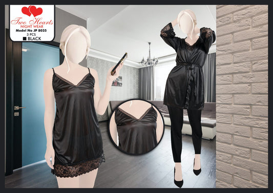Two Hearts 3-Piece Silk Nightwear For Girls & Women