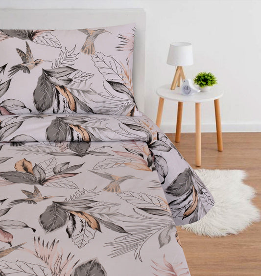 Cotton Nishat Leaf Bird Print King Size Bedsheet Set with Pillow Cases