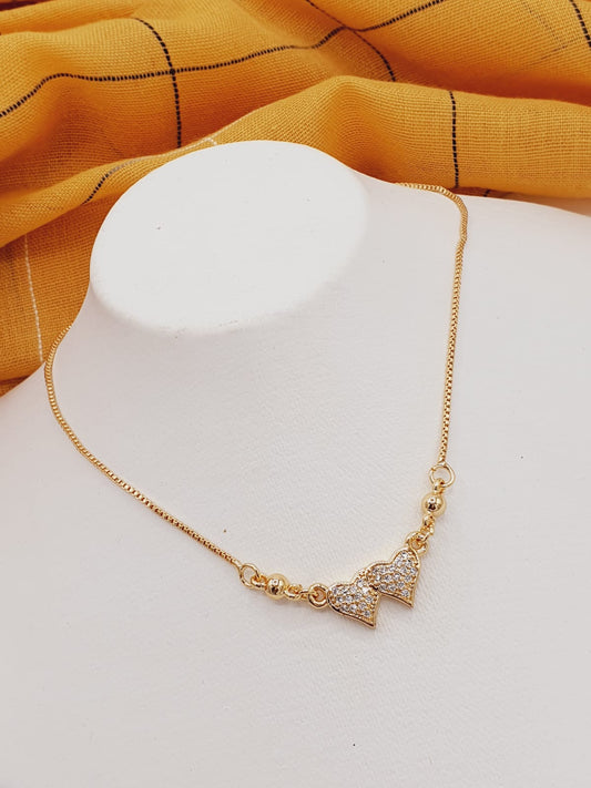 Fashion Jewellery 2 Hearts Zircon Stone Gold Plated Locket Chain