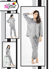 Tee Dot 2-Pieces Silk Printed Pajama & Shirt For Girls & Women - Black & White