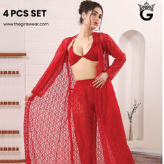 Girls Wear 4-Pieces Net Nightwear For Girls & Women - Red