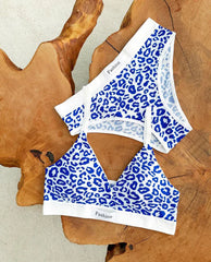 Leopard Design Ladies Imported High Quality Soft Padded Push-Up Bra Set Free Size / Blue