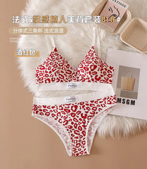 Leopard Design Ladies Imported High Quality Soft Paded Push-Up Bra Set Free Size / Red