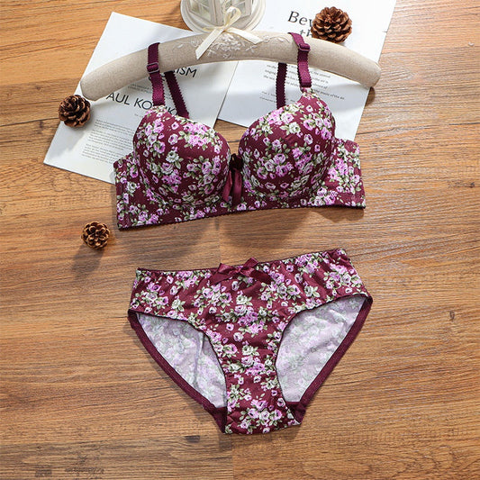 Angels Aura Double Padded Wired and Push Up Flower Printed High Quality Front open buckle Bra And Panty Set Cup B & C / Purple