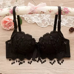 Angels Aura Turkish Thin Embroidery Push Up Lace Bra and Panty Set - Black