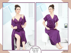 Tee Dot 2-pieces Bridal Nightwear Short Nighty & Gown For Girls & Women - Purple